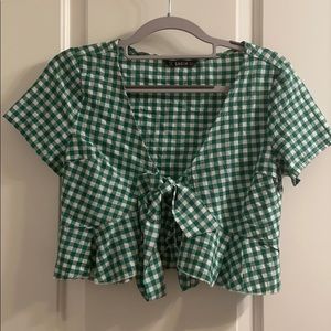 green and white gingham crop top